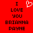 Red background with black pixelated text reading "I LOVE YOU BRIANNA PAYNE" and a white heart symbol above the word "LOVE", displayed in two identical side-by-side