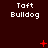 Dark red background with repeated white pixelated text 'Taft Bulldog' and scattered red plus signs, X's, and dots in various positions.