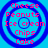 Four identical circular icons with blue concentric rings on a cyan background, each containing pink text listing food items.