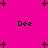 Bright pink background with scattered black plus signs and four instances of the text "Dee" in pixelated font.