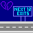 Pixel art animation of a highway scene with repeated 'NEXT 12 EXITS' signs, purple broken hearts, and changing text banners on the road.