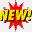 Four pixelated variations of a red starburst with yellow text reading "MEGAM" on white background, each showing different animation states.