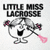 A cartoon character with pigtails holding a pink lacrosse stick under 'LITTLE MISS LACROSSE' text, displayed in two states.