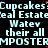 Animated text repeats 'Cupcakes', 'Estate', 'Watev', and 'their all' in light blue on black background with red dots, forming a wordwall pattern.
