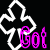White outline of three overlapping hearts above pink pixelated text reading 'Got Jesus?' on a black background.