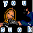 Pixel art animation of a cartoon woman with long blonde hair in two frames showing motion, surrounded by blue and white text on black background.