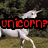 A pixelated image of a white horse-like creature with a single horn against a dark green background, overlaid with red text asking 'unicorn?' or 'lawn chair?'.
