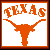 Pixelated orange and white graphic with 'TEXAS' text above a longhorn silhouette, adjacent to partial 'UT Texas Long-' text on an orange background.