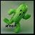 Green pixelated cactus with black eyes and mouth, standing on a light gray background.
