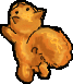 Three pixelated orange cartoon animals with black outlines in different poses against a gray background.