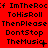 Red background with black text repeating 'ImTheRoc:f ToHisRoll ThenPlease DontStop TheMusic' in three across multiple , showing animation changes to punctuation and spacing