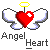 Pixel art icon featuring a red heart with white cross, angel wings, and yellow halo above text reading 'Angel Heart' on gray background.