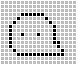 Two side-by-side pixel art frames of a black and white cartoon face with a rounded head, large eyes, and a wide mouth, set against a gray background
