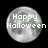 Pixelated grayscale moon with 'Hoppy Halloween' text overlaid in light green pixel font on a black background.