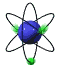 Animated atomic model with blue sphere and green orbitals shifting positions across frames.