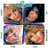 Four pixelated panels show a person with light brown hair and fair skin in various poses against different backgrounds.