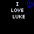 Black background with white text 'I LOVE LUKE' on both sides and a blue pixelated heart symbol between them.