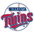 A pixelated circular logo with red and blue text reading 'Twins' inside a baseball-themed design, next to green text on dark background.
