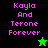 Pixelated text 'Kayla And Terone Forever' in pink on black and green backgrounds with a small star icon.