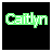 Pixelated text 'Caitlyn' in green or purple on black background with animated star and dot effects.