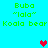 Pixelated green text and heart symbols on cyan background with animated heart color changes.