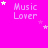 A bright pink background displays the text 'Music Lover' in white pixelated font with scattered star symbols, some of which change position across frames.