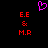 Pixelated pink heart symbol above red text 'E.E & M.R' repeated on black background.