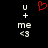 Pixelated icon with white text 'u + me <3' on black background, red heart symbol above text in left frame, heart absent in right frame.
