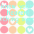 A grid of four rows and four columns featuring pastel-colored circular icons with heart symbols, overlaid by cyan text reading 'know your location' in a pixelated font.