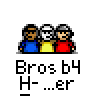 Pixel art contact sheet showing three frames of an animated buddy icon with cartoon characters and changing speech bubbles.