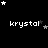Pixelated black background with white and gray stars scattered across, displaying the word 'krystal' in pixel font below each star cluster.