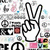 A black-and-white pixelated hand icon with a raised index finger, surrounded by blurred background elements including partial text and colored squares.