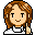 Pixel art avatar of a person with brown hair wearing a white shirt, showing two facial expressions side-by-side.