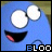 Blue cartoon character with large white eyes and a wide open mouth showing pink tongue, displayed in six with text "BLOO" below each