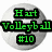 Pixelated circular icon with gray gradient background, green text on black rectangular blocks reading 'Hart Volleyball #10'.