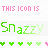 Animated icon with repeating pink text "THIS ICON IS" above green "Snazzy" text and alternating heart patterns in green, light green, and pink.