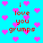 Pixelated cyan background with scattered pink hearts and red text reading "i love you grumps" in multiple instances.