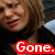 Pixelated close-up of a person with light brown hair wearing dark clothing, overlaid by red banner with white text 'Gone.'