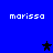 Blue background with four white "marissa" text blocks and three black star icons in a