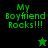 Green pixelated text "My Boyfriend Rocks!!!" appears on black and green backgrounds with star symbols changing from green to black.