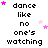 Pixelated text 'dance like no one's watching' repeated in a with pink and light purple stars scattered across the background
