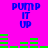 A bright pink background displays blue text reading "PUMP IT UP" above green horizontal bars that shift position across frames.