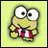 A 48x48 pixel buddy icon featuring a cartoon frog character on the left and text elements on the right, displayed as part of an animated contact sheet with two frames.