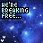 Pixelated text reads 'WE'RE BREAKING FREE...' over a blue starry background with white pixel clusters.