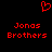 Red pixelated heart symbol above two identical text blocks reading 'Jonas Brothers' on black background.