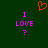 A static digital image with a dark green background, featuring two identical pixelated text blocks and an orange heart symbol above them.