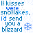 A 4-frame animated contact sheet showing a text-based winter-themed buddy icon with blue pixelated text and snowflake symbols on a light background.
