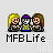 Pixel art collection of five distinct scenes with recurring characters, each labeled 'MFBLife' beneath the image.