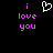 Pixelated text and heart symbol on black background with pink and white elements.