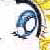 Pixelated blue dolphin with black outlines swims left to right against a white and yellow gradient background.